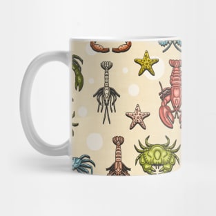 Crabs, Lobsters and Shrimps on Beige Pattern Mug